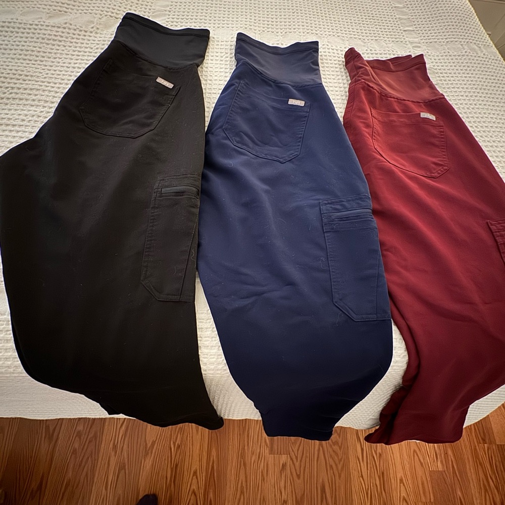 FIGS Women's Maternity Yola scrub pants- Black, Navy blue, and Burgundy